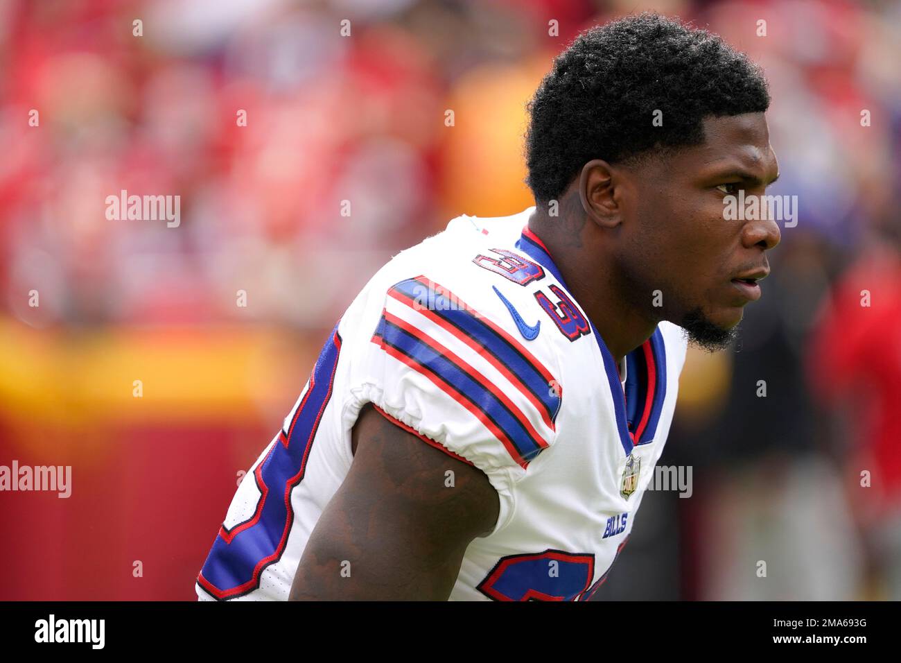 Orchard Park, New York, USA. 9th Oct, 2022. October 9th, 2022 Buffalo Bills  cornerback Siran Neal (33) during pregame at Pittsburgh Steelers vs Buffalo  Bills in Orchard Park, NY at Highmark Stadium.