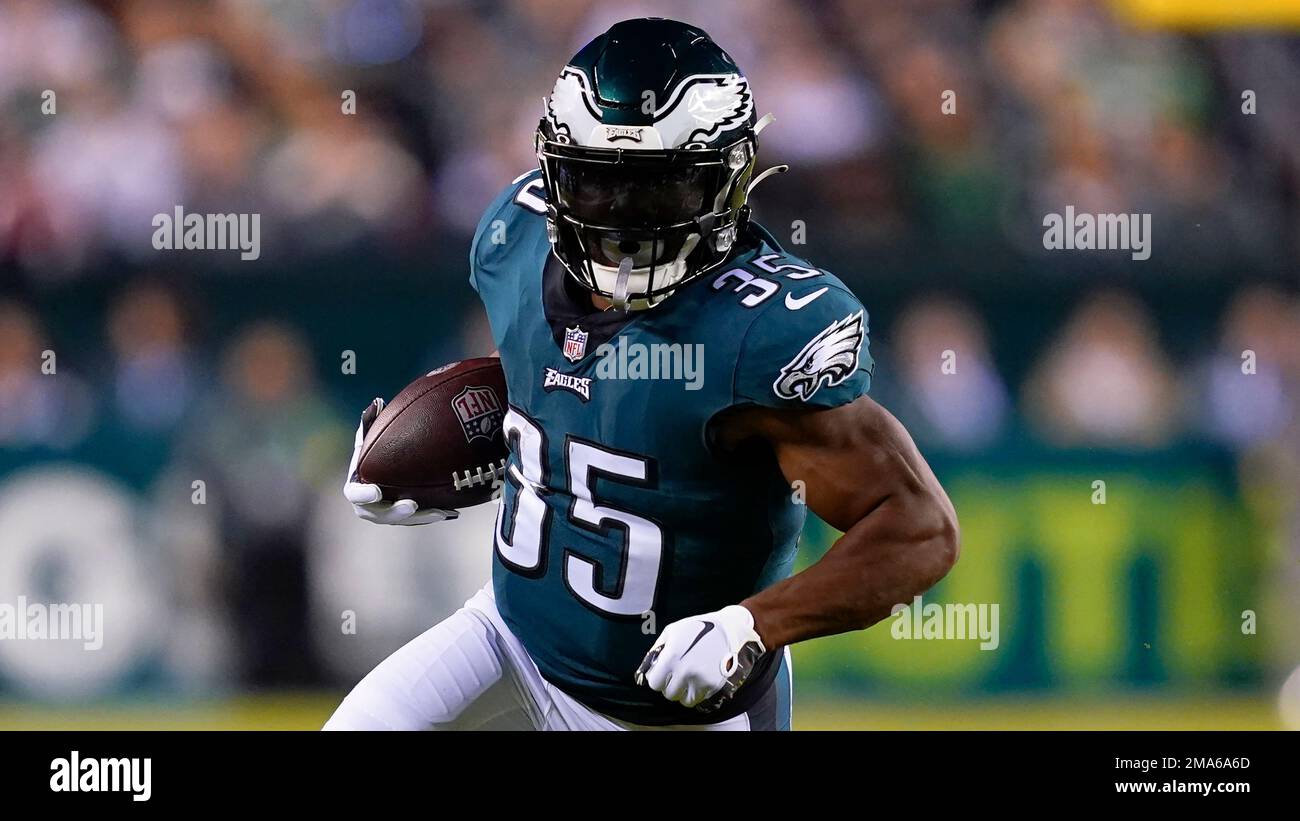 Philadelphia Eagles' Boston Scott in action during an NFL football game  against the New England Patriots, Sunday, Nov. 17, 2019, in  Philadelphia.(AP Photo/Matt Rourke Stock Photo - Alamy