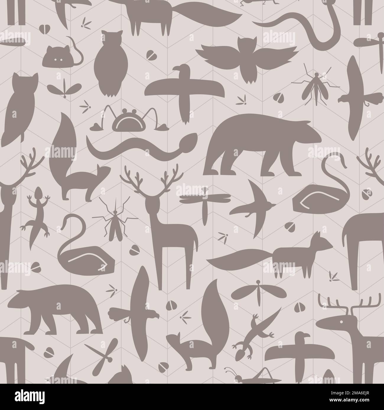 Brown shape of wild forester animals vector seamless pattern. Can use for fabric, web background. Stock Vector