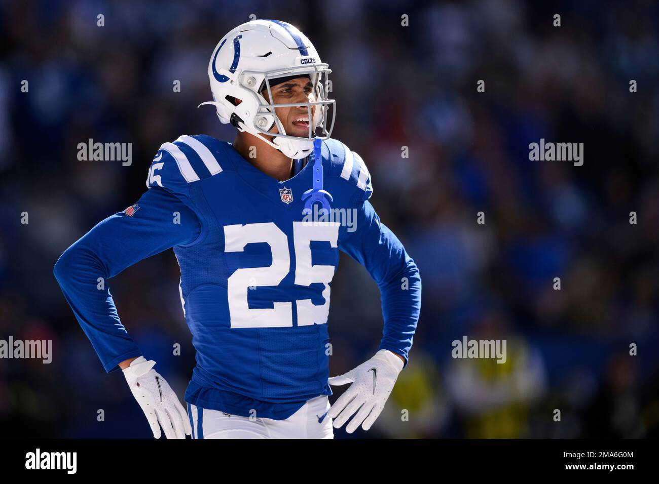 Indianapolis Colts defensive back Rodney Thomas II (25) looks to the  sidelines during an NFL football game against the Jacksonville Jaguars,  Sunday, Oct. 16, 2022, in Indianapolis. (AP Photo/Zach Bolinger Stock Photo  - Alamy