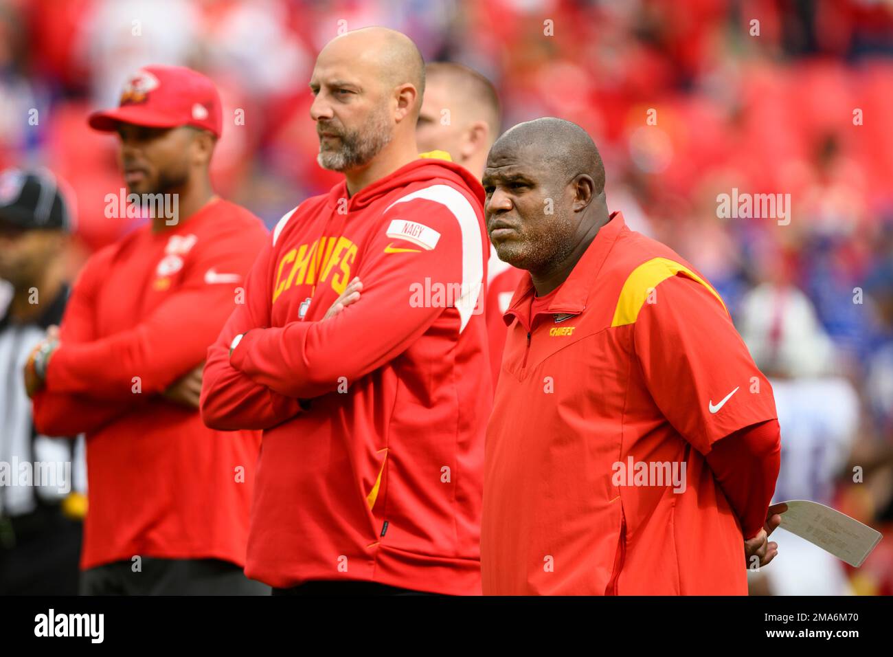 Kansas City Chiefs Offensive Coordinator Eric Bieniemy, Left, And ...