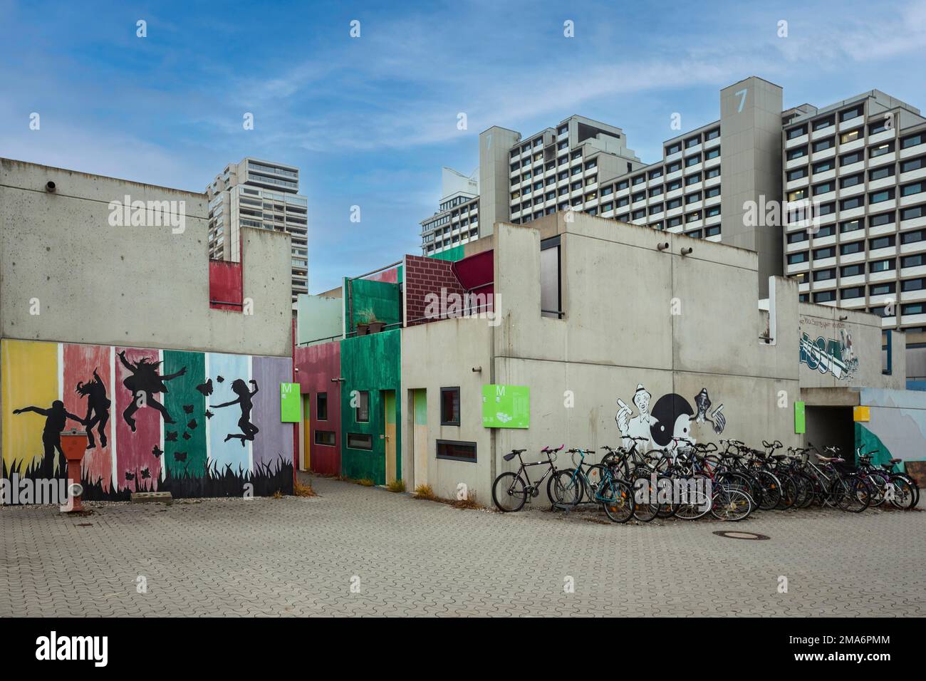 Murals in the former Olympic Village, now student flats, Munich