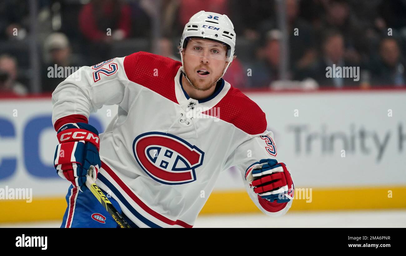 Montreal Canadiens center Rem Pitlick (32) plays against the Detroit
