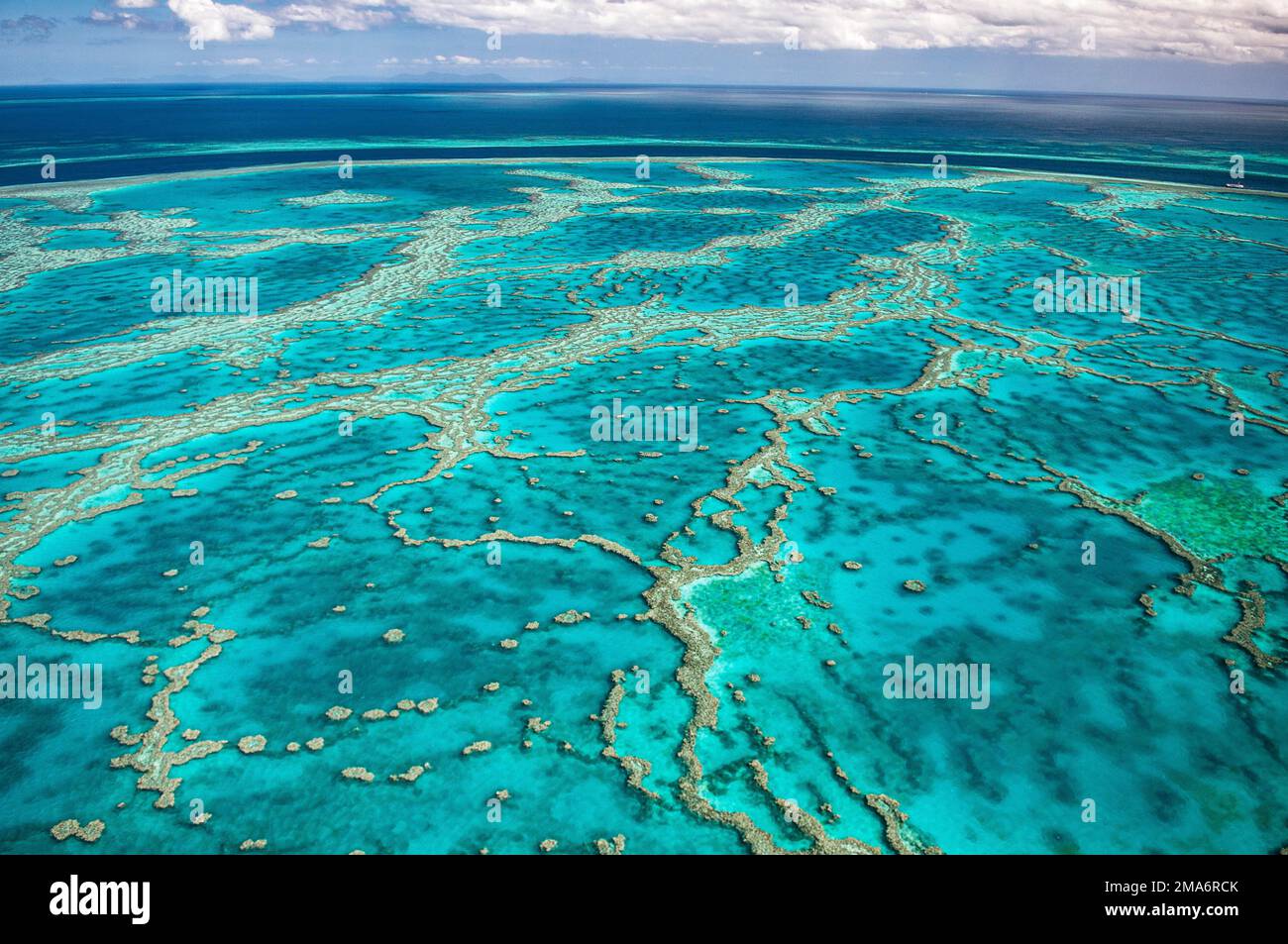 Aerial view, reefs and atolls of the Great Barrier Reef, Queensland ...