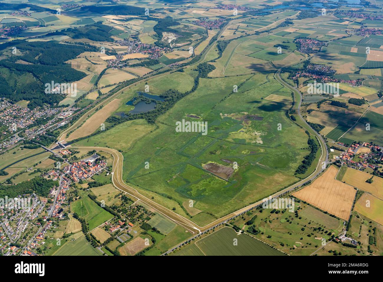 Aerial photograph Leineniederung Salzderhelden, Polier, Leine, water, flood protection, nature reserve Stock Photo