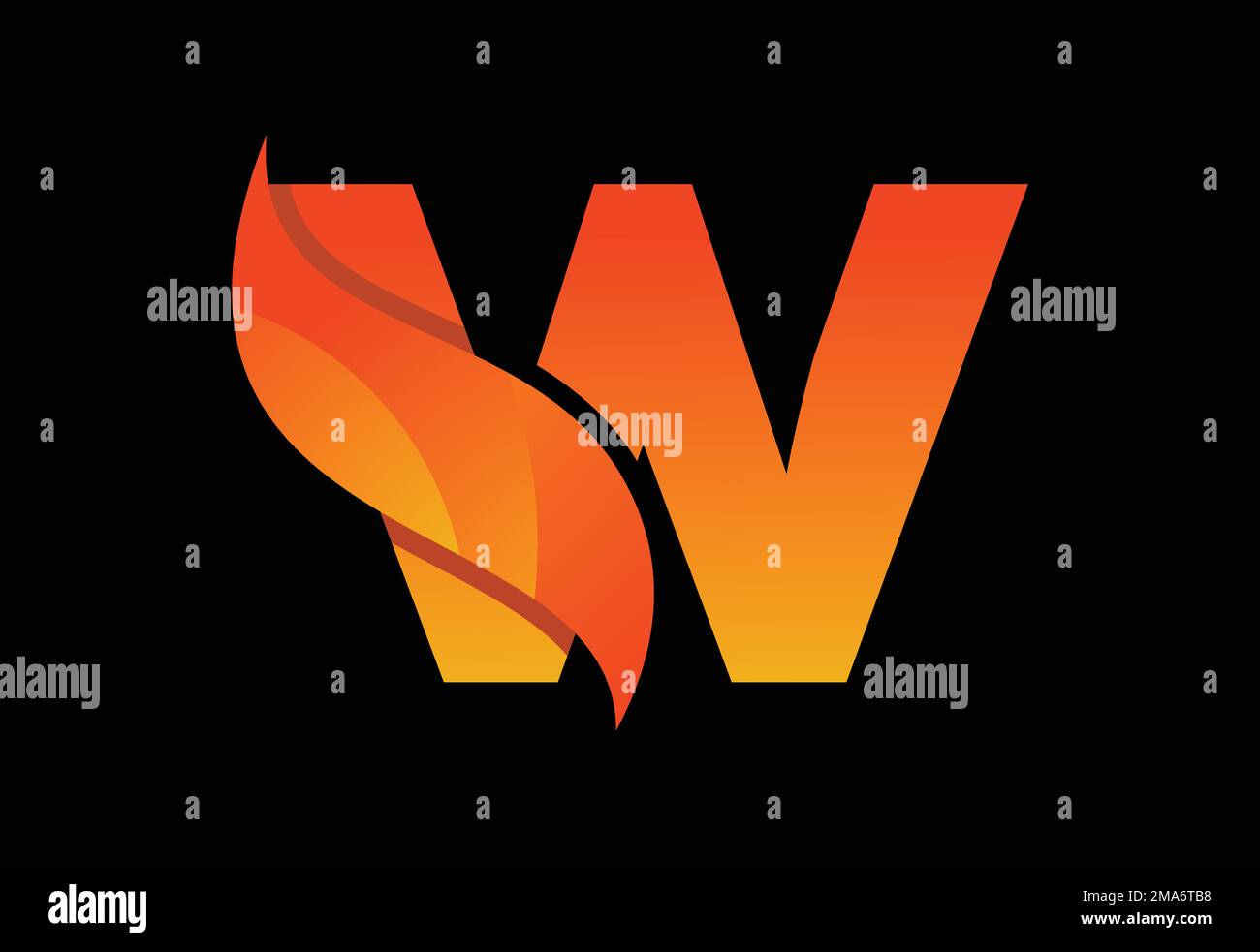 Initial W monogram letter with a swoosh or flame. Fire flames or swoosh ...