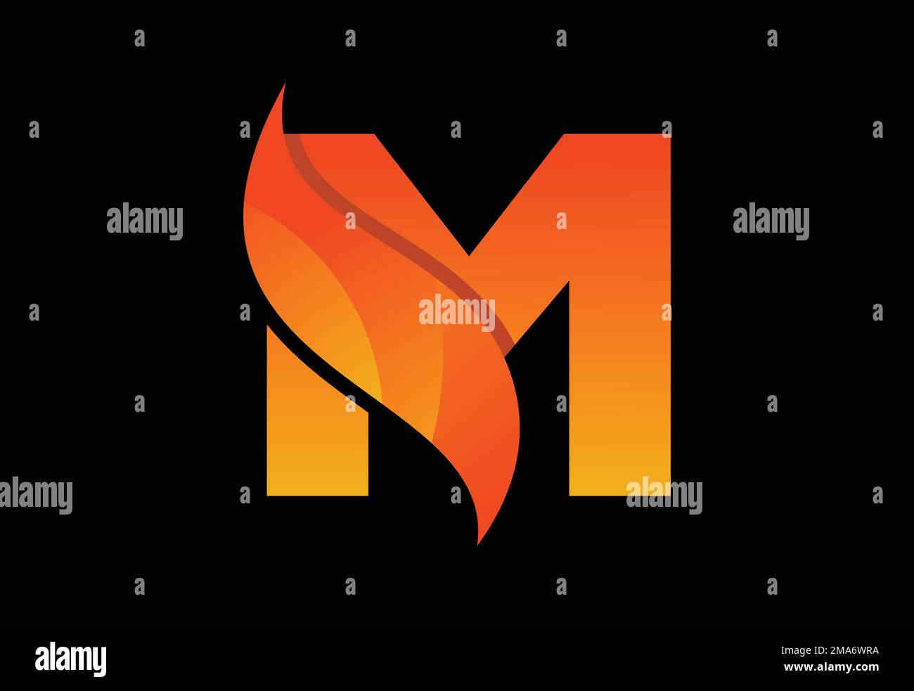 Initial M monogram letter with a swoosh or flame. Fire flames or swoosh ...