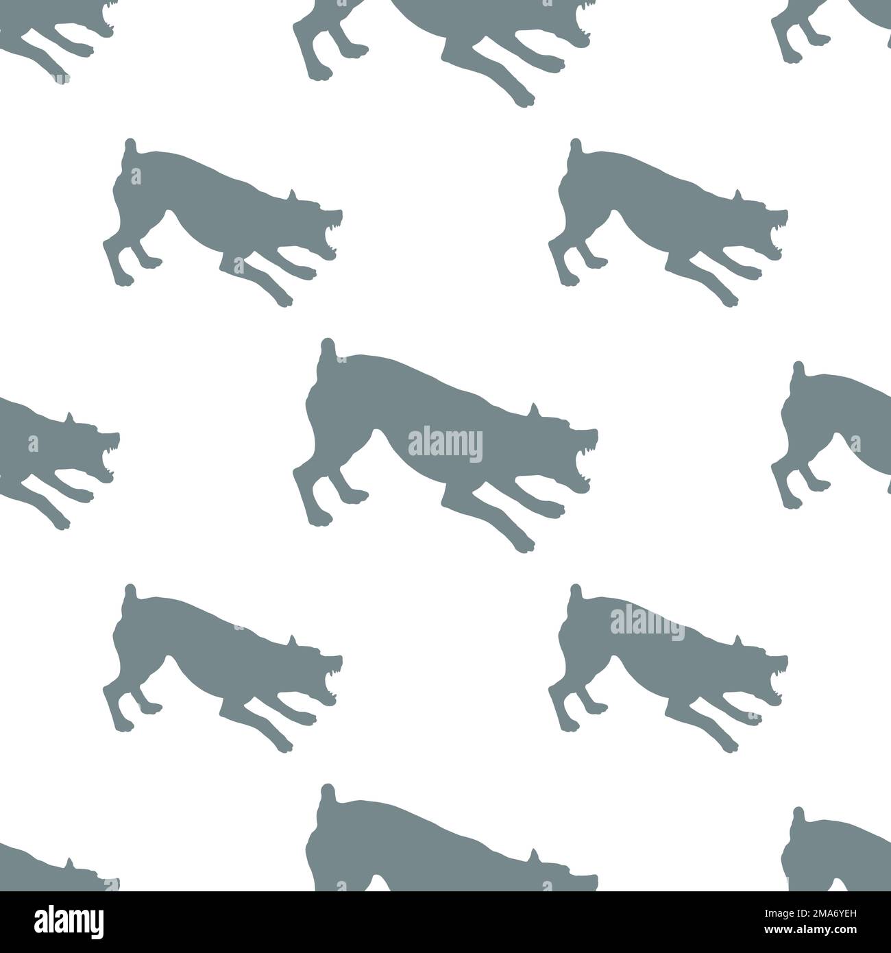 Agressive and angry zwergpinscher puppy isolated on a white background. Seamless pattern. Dog silhouette. Endless texture. Design for wallpaper, print. Stock Vector