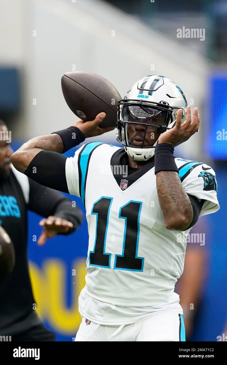 Carolina Panthers quarterback PJ Walker (11) warms up before an