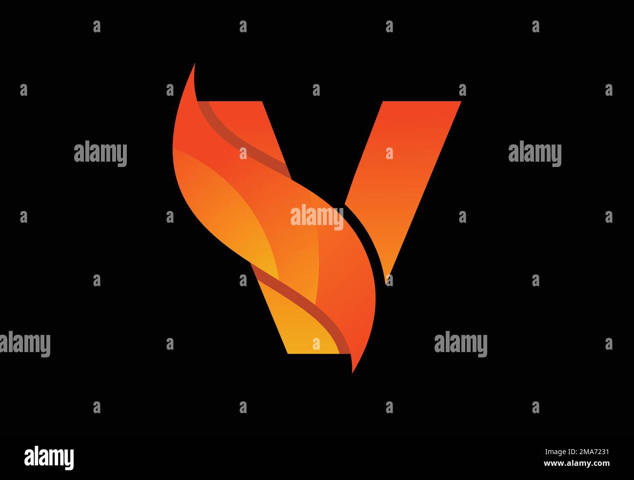 Initial V monogram letter with a swoosh or flame. Fire flames or swoosh ...