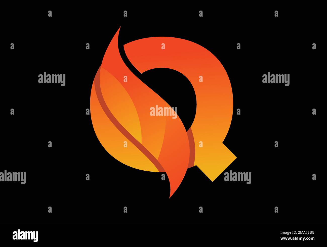 Initial Q monogram letter with a swoosh or flame. Fire flames or swoosh ...