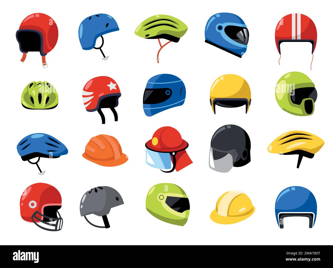 Helmet collection. Cartoon bike motorcycle driver sport building