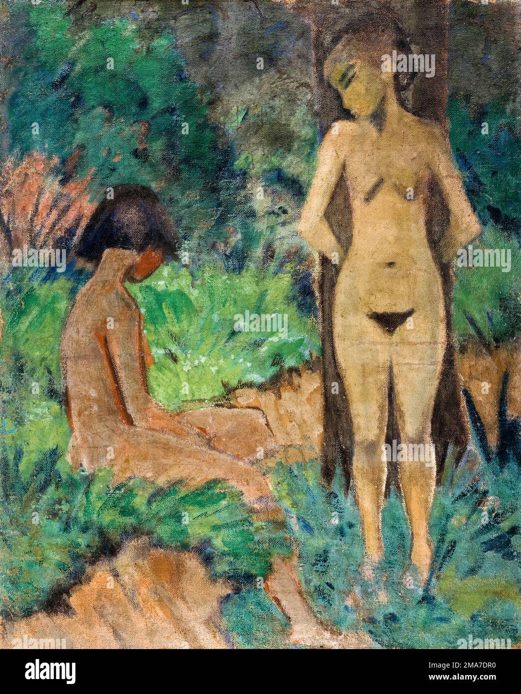 Otto Mueller painting, Bathers under Trees, distemper on canvas, circa 1912 Stock Photo