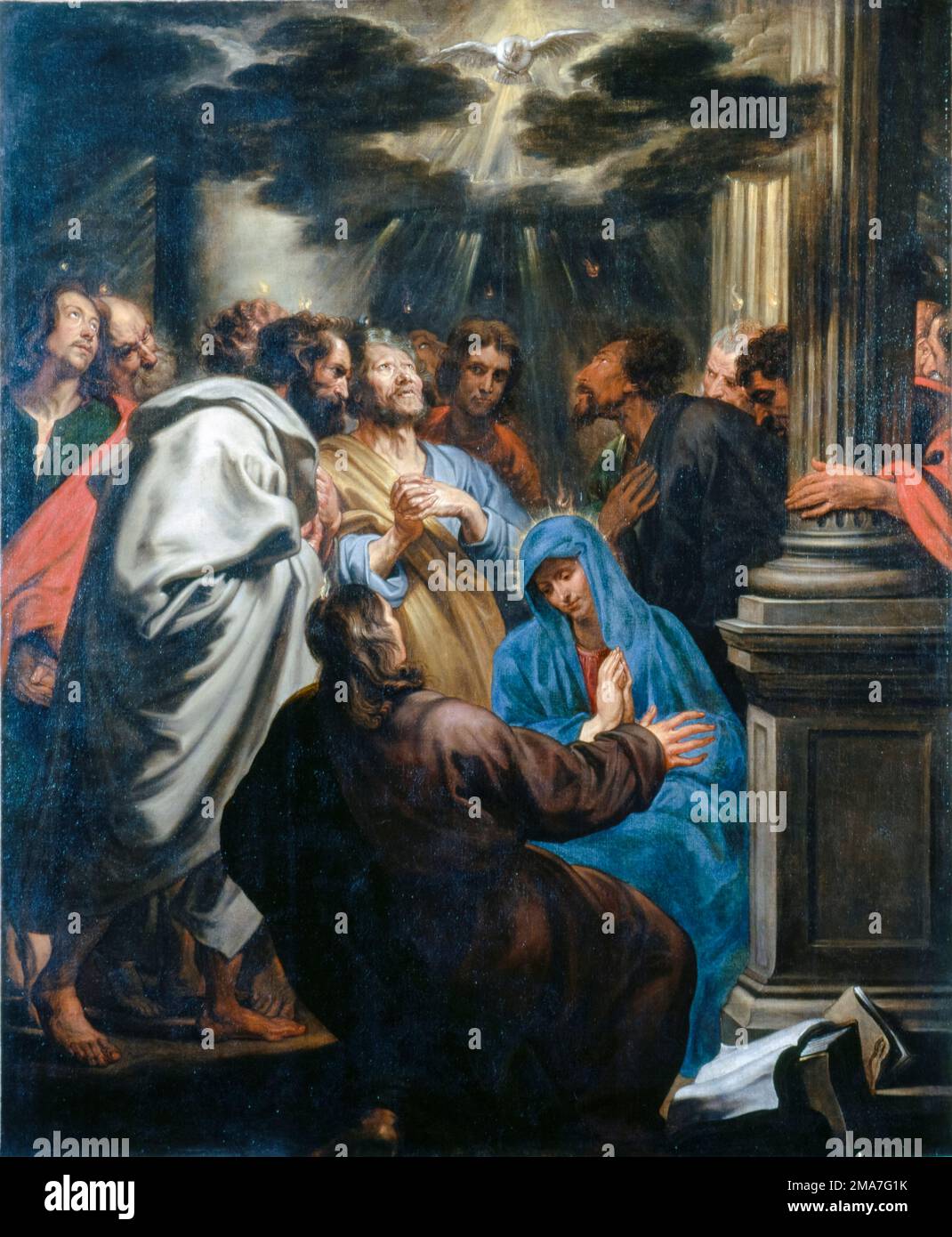 Anthony van Dyck, Pentecost: The Holy Ghost descends upon Mary and the Apostles, painting in oil on canvas, 1618-1620 Stock Photo