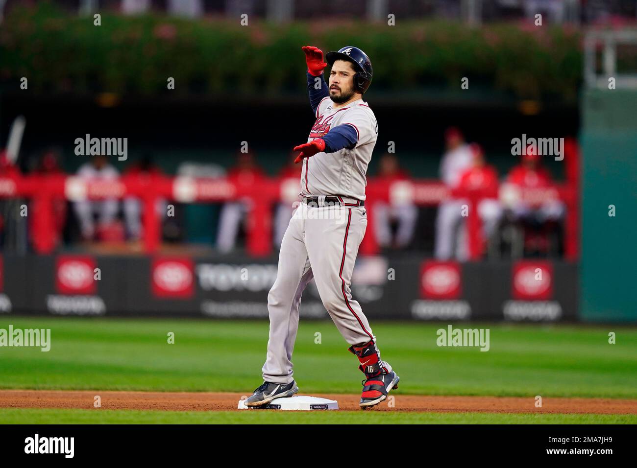 Travis d'Arnaud of the Atlanta Braves in action during a game against