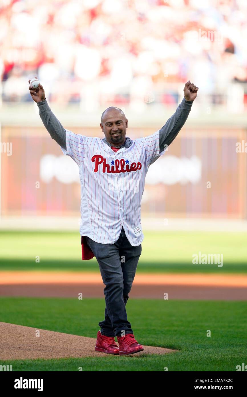 Shane Victorino 2022 Phillies, first pitch, Philadelphia