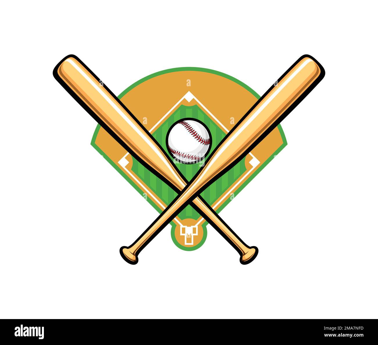 simple classic wooden baseball bat ball and diamond field logo vector illustration isolated on white background Stock Vector