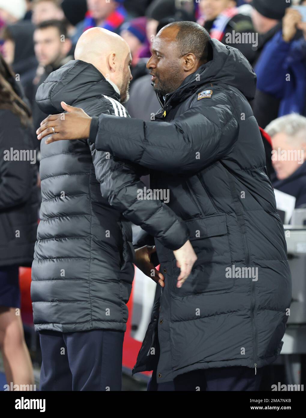 London ENGLAND - January 18: L-R Manchester United manager Erik ten Hag and Crystal Palace manager Patrick Vieira  during English Premier League socce Stock Photo