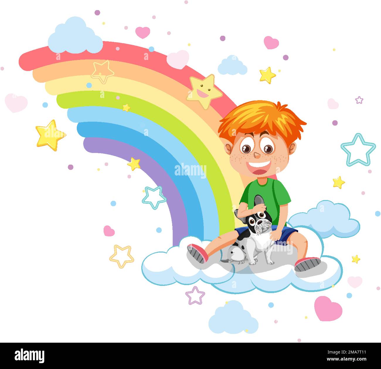 Happy kids on rainbow illustration Stock Vector Image & Art - Alamy