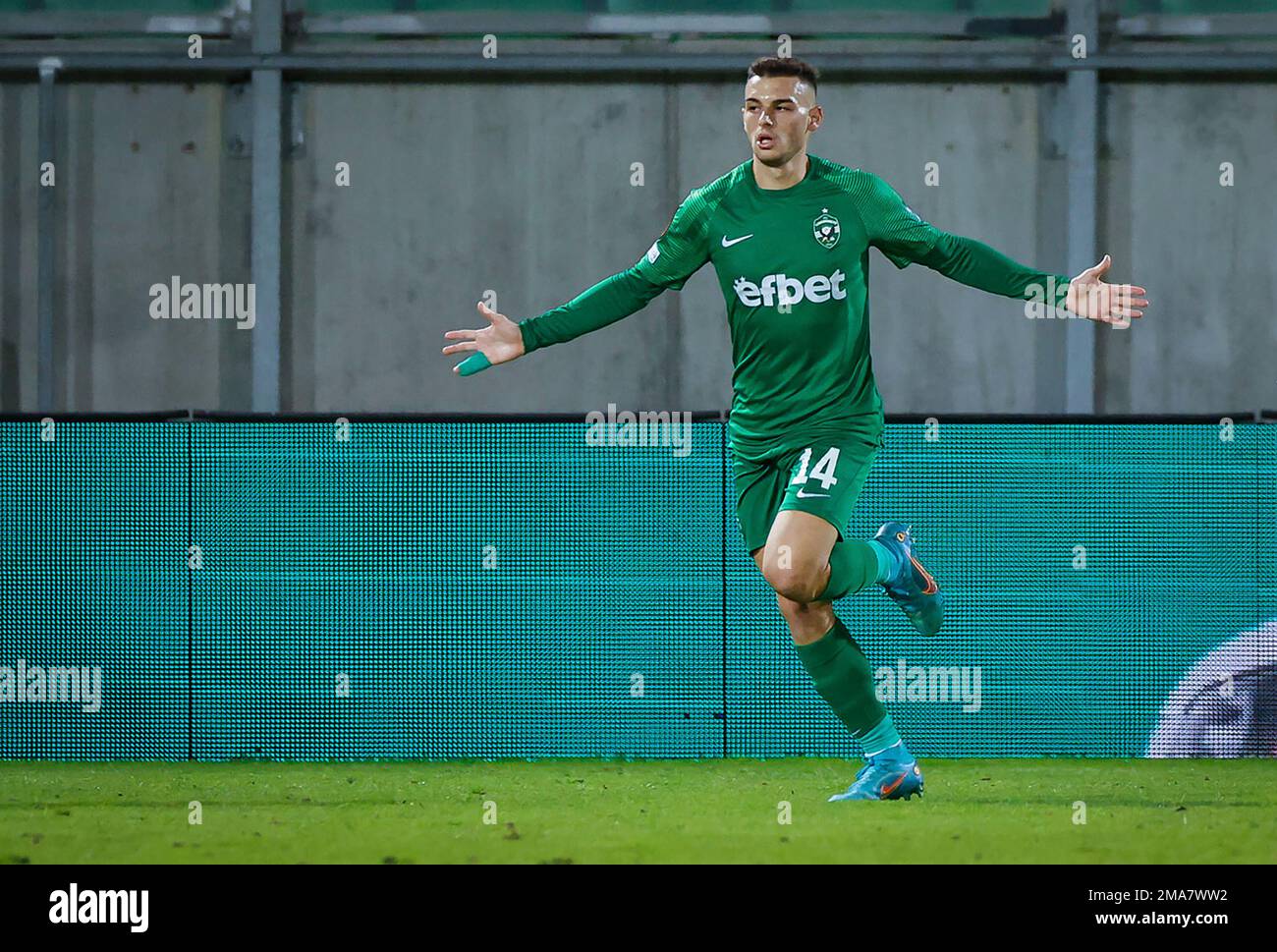 Ludogorets' team celebrate their first goal during the Europa