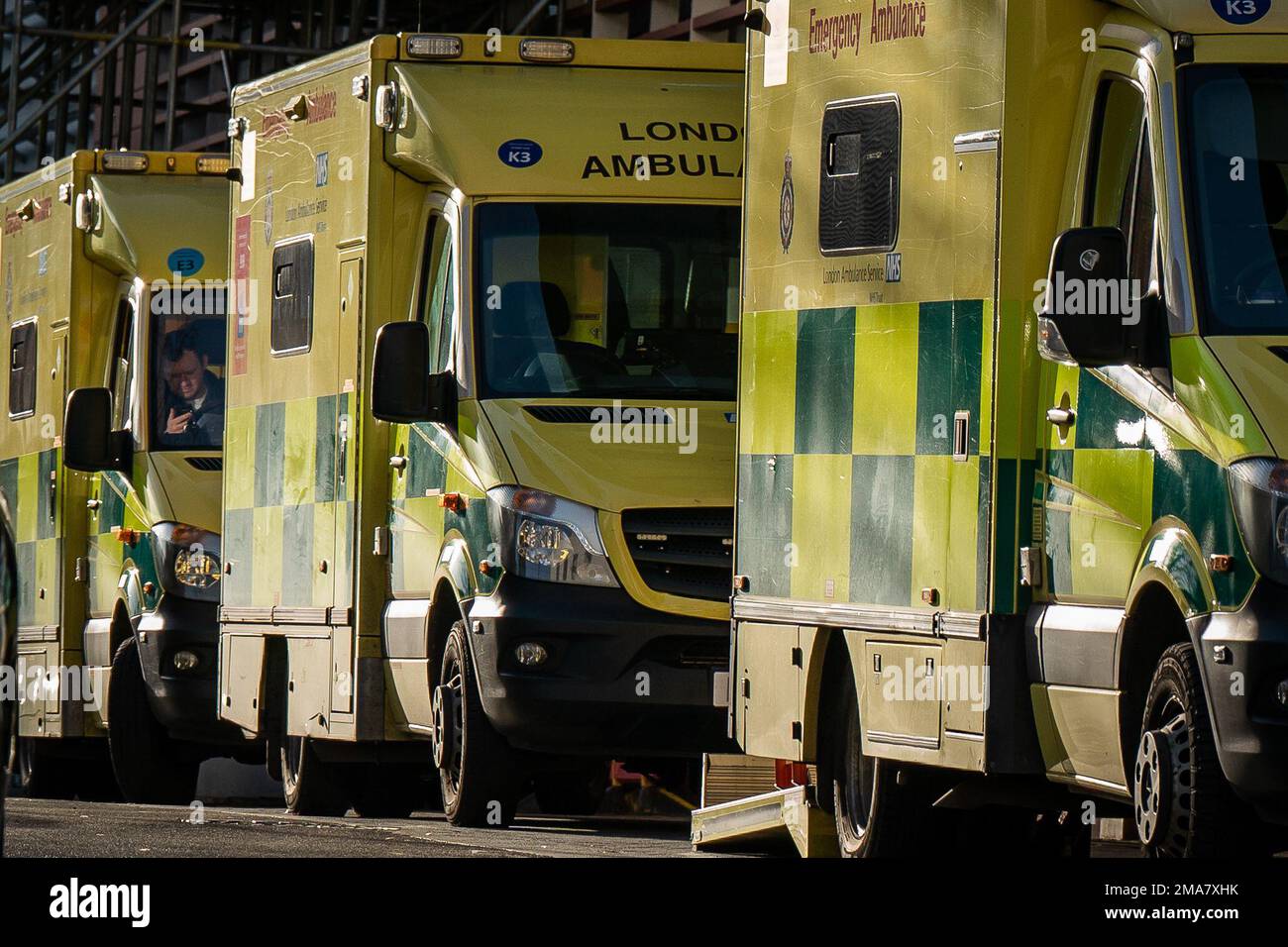 File photo dated 06/01/23 of Ambulances waiting at an Emergency