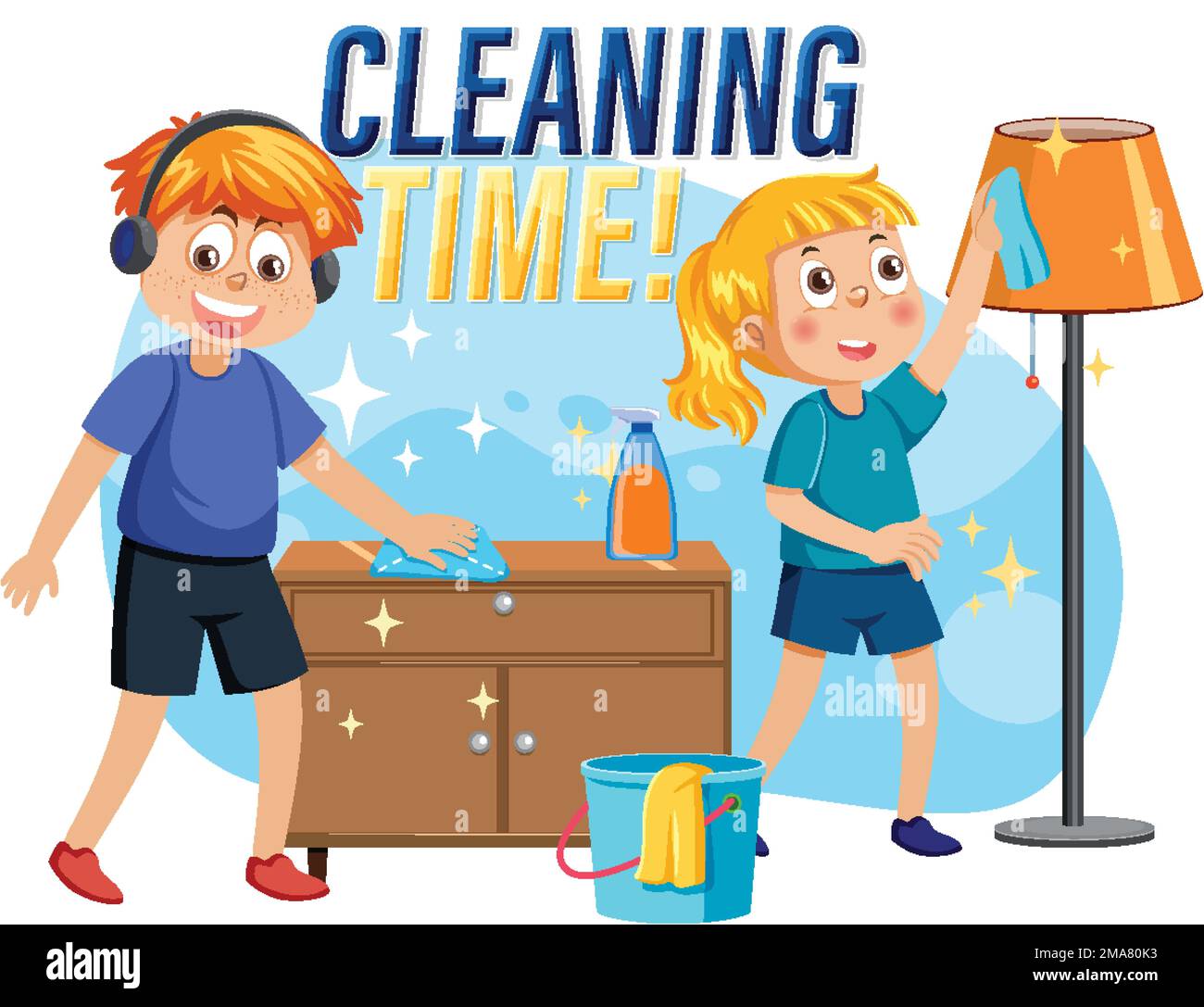 house-cleaning-text-with-cartoon-character-illustration-stock-vector