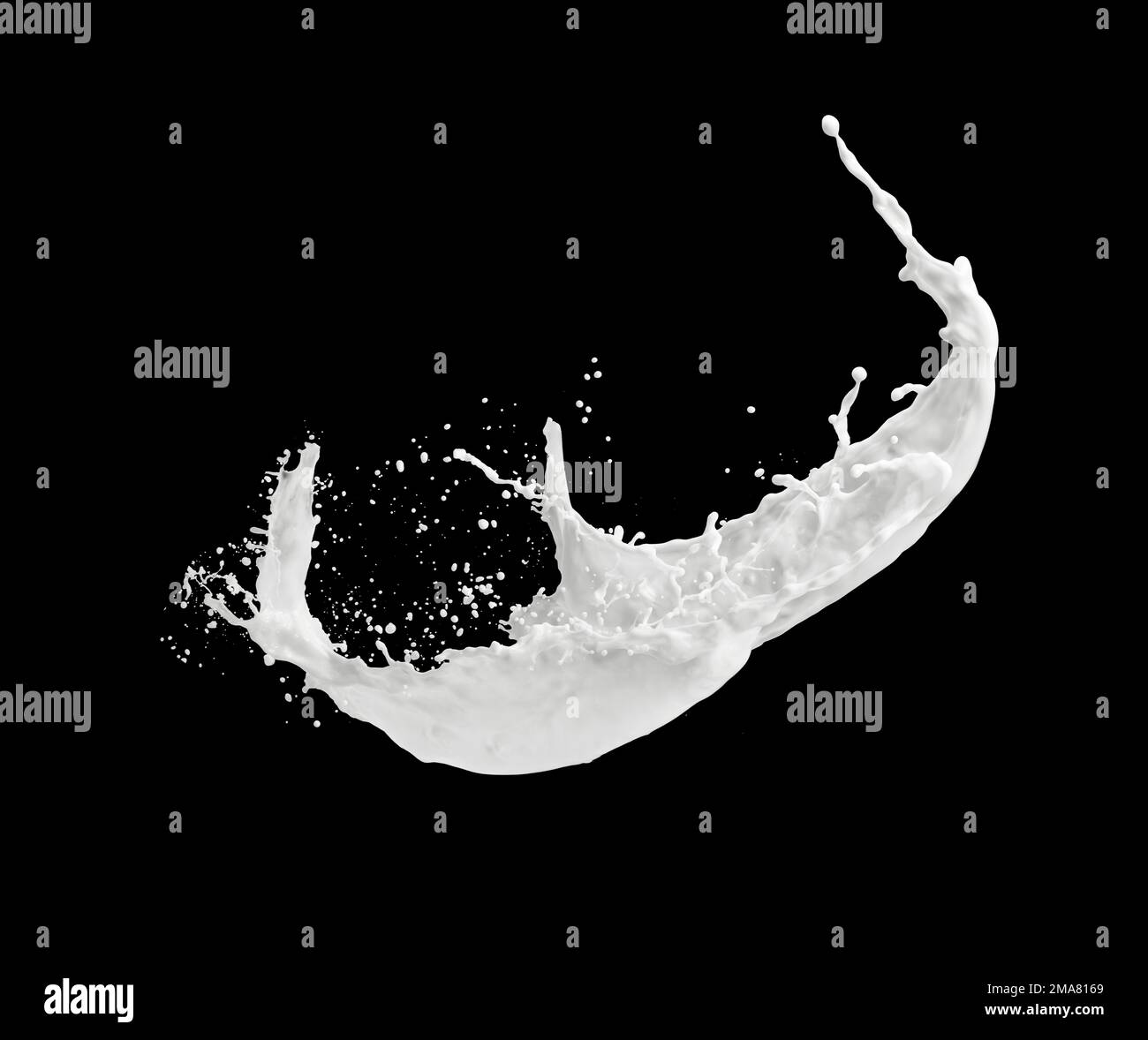 milk or white liquid splash isolated on black background Stock Photo