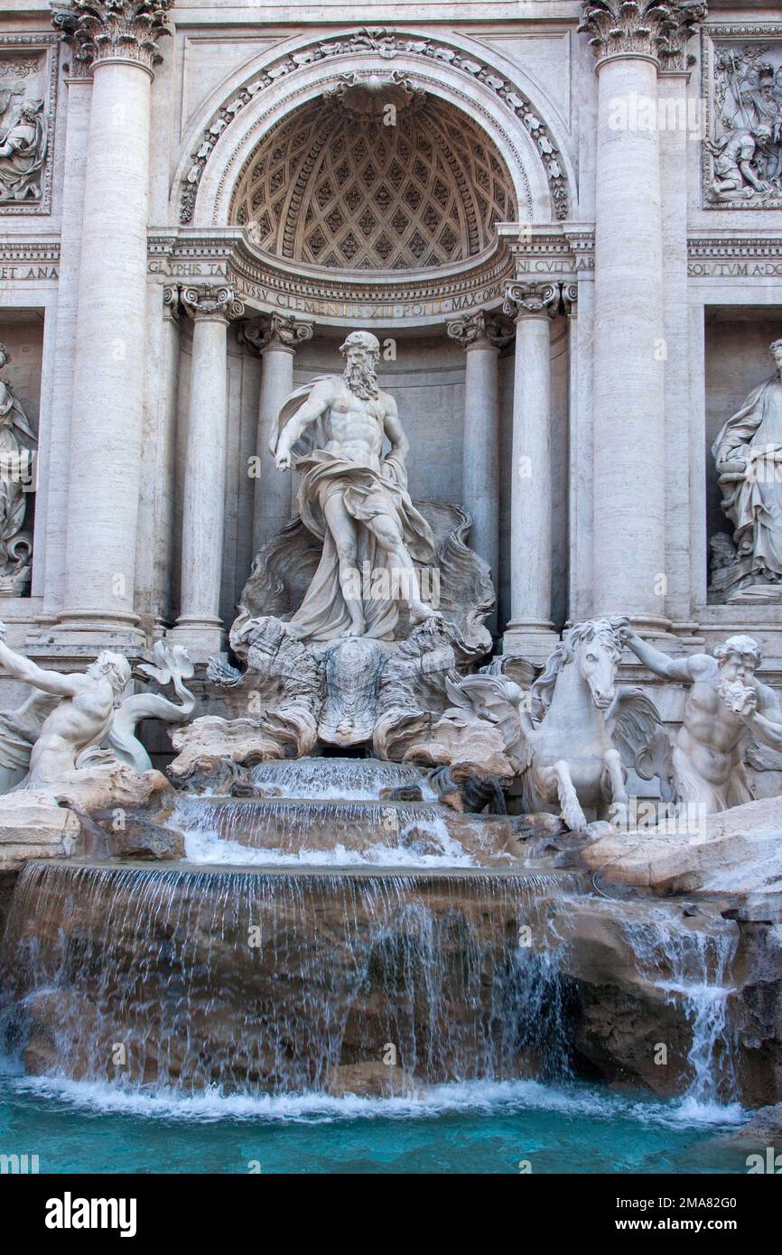 The Trevi Fountain. Construction began during the time of Ancient Rome and was completed in 1762 by a design of Nicola Salvi. Rome Italy Stock Photo