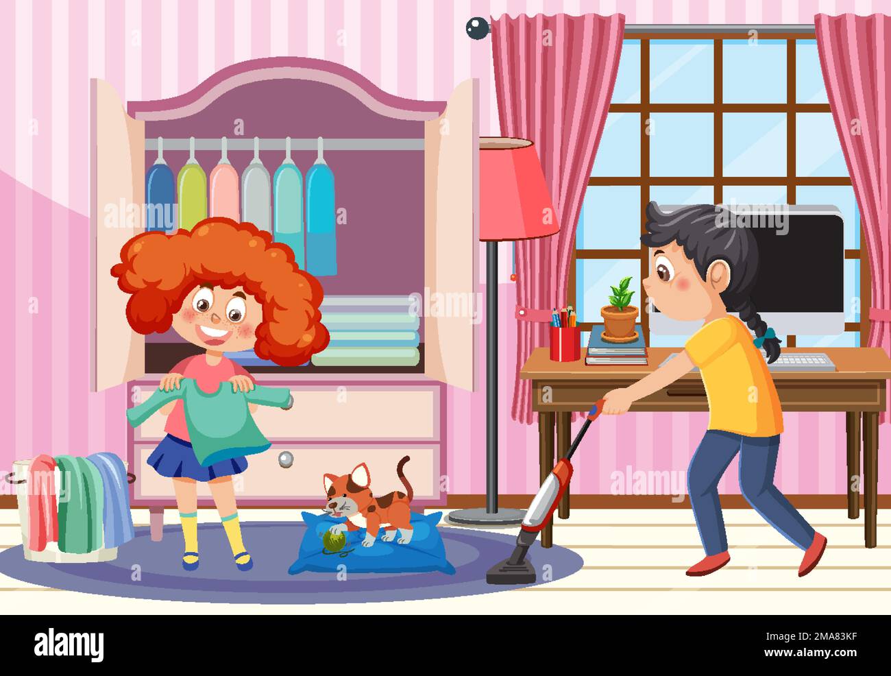 Cartoon children cleaning the house illustration Stock Vector Image ...