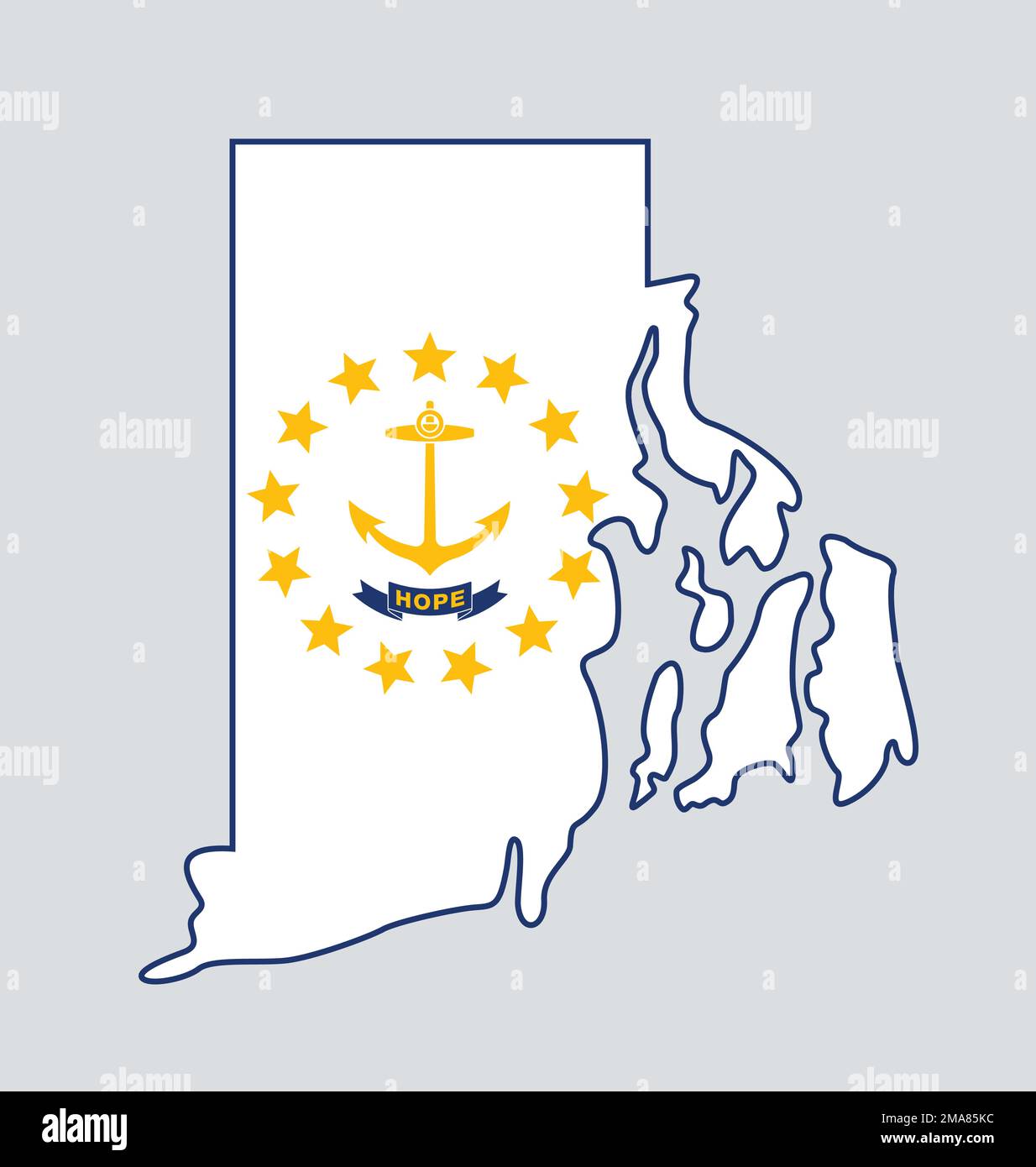 rhode island ri flag in state shape map silhouette outline simplified USA vector isolated on white background Stock Vector