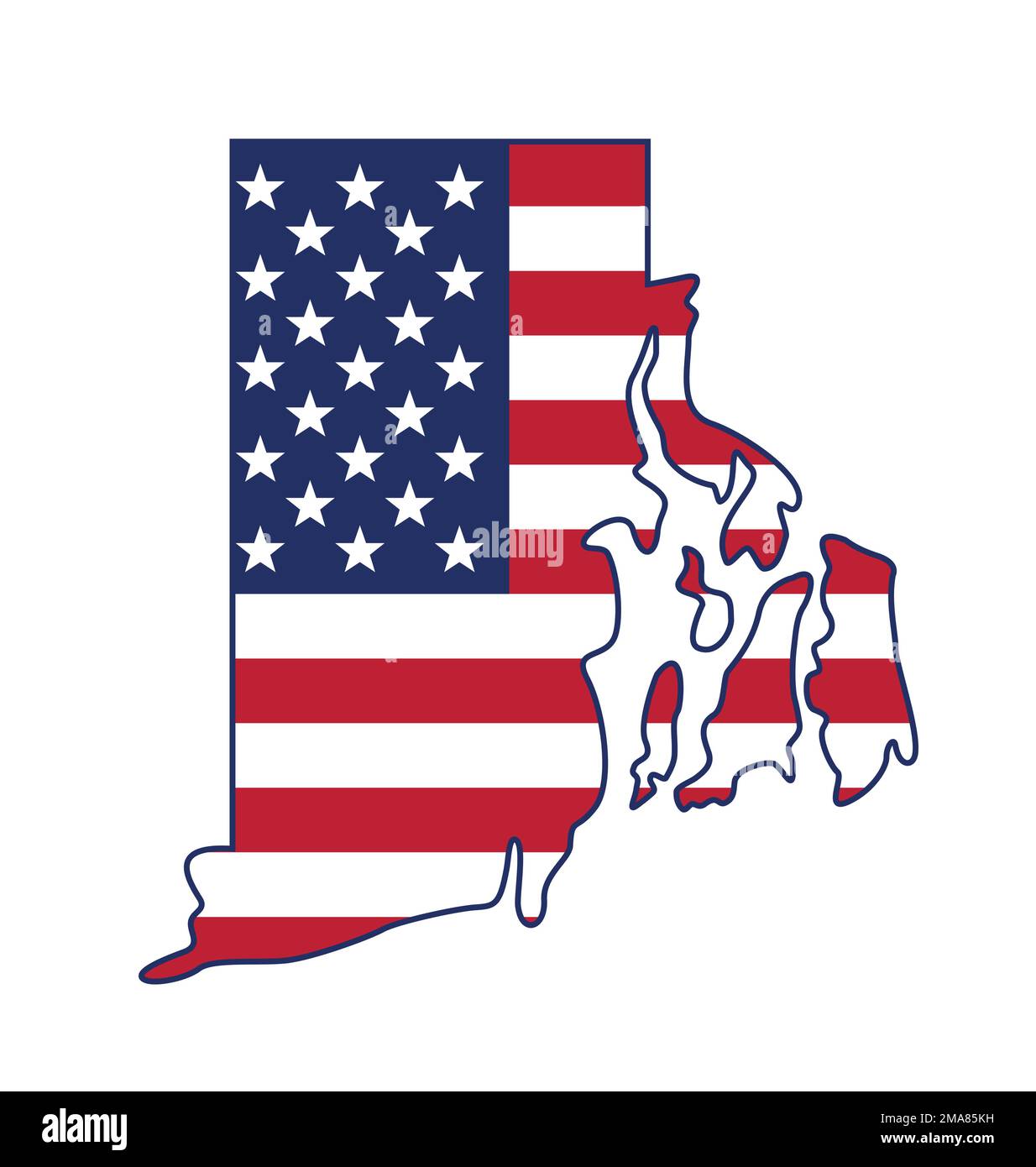rhode island ri state shape map with usa flag outline simplified USA vector isolated on white background Stock Vector