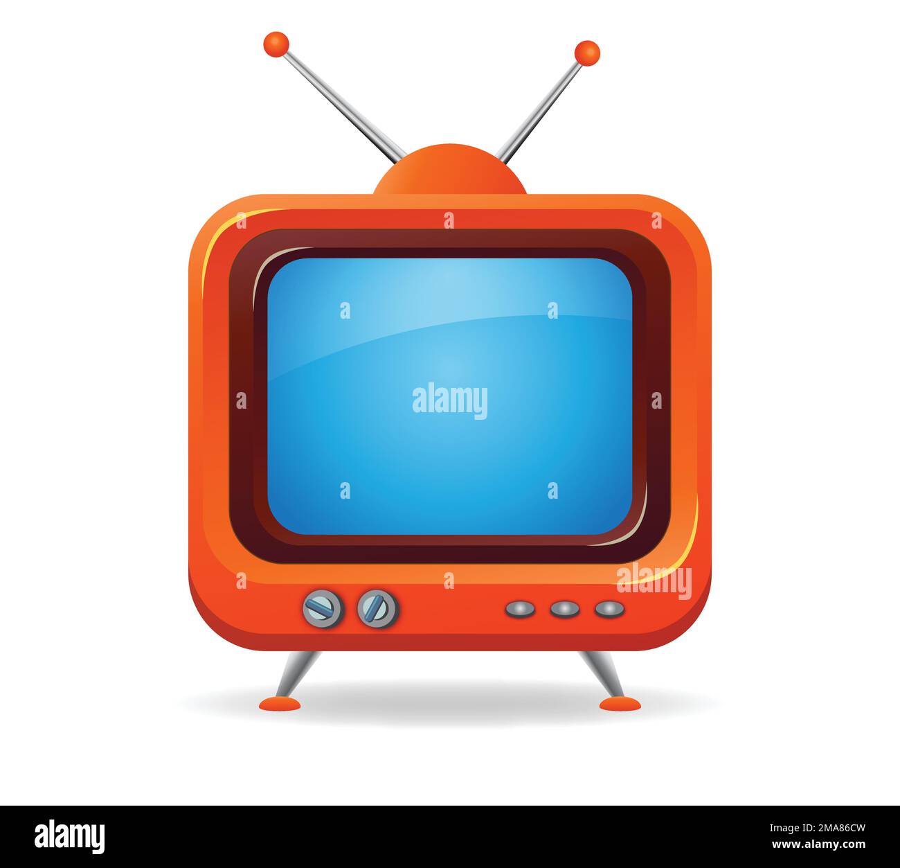 funky orange retro tv television set with blue screen and antennas