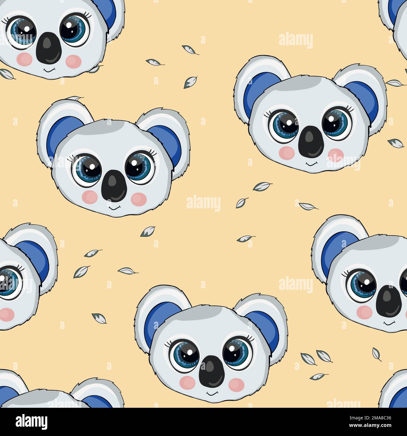 Seamless pattern with cute koala baby on color background. Funny ...