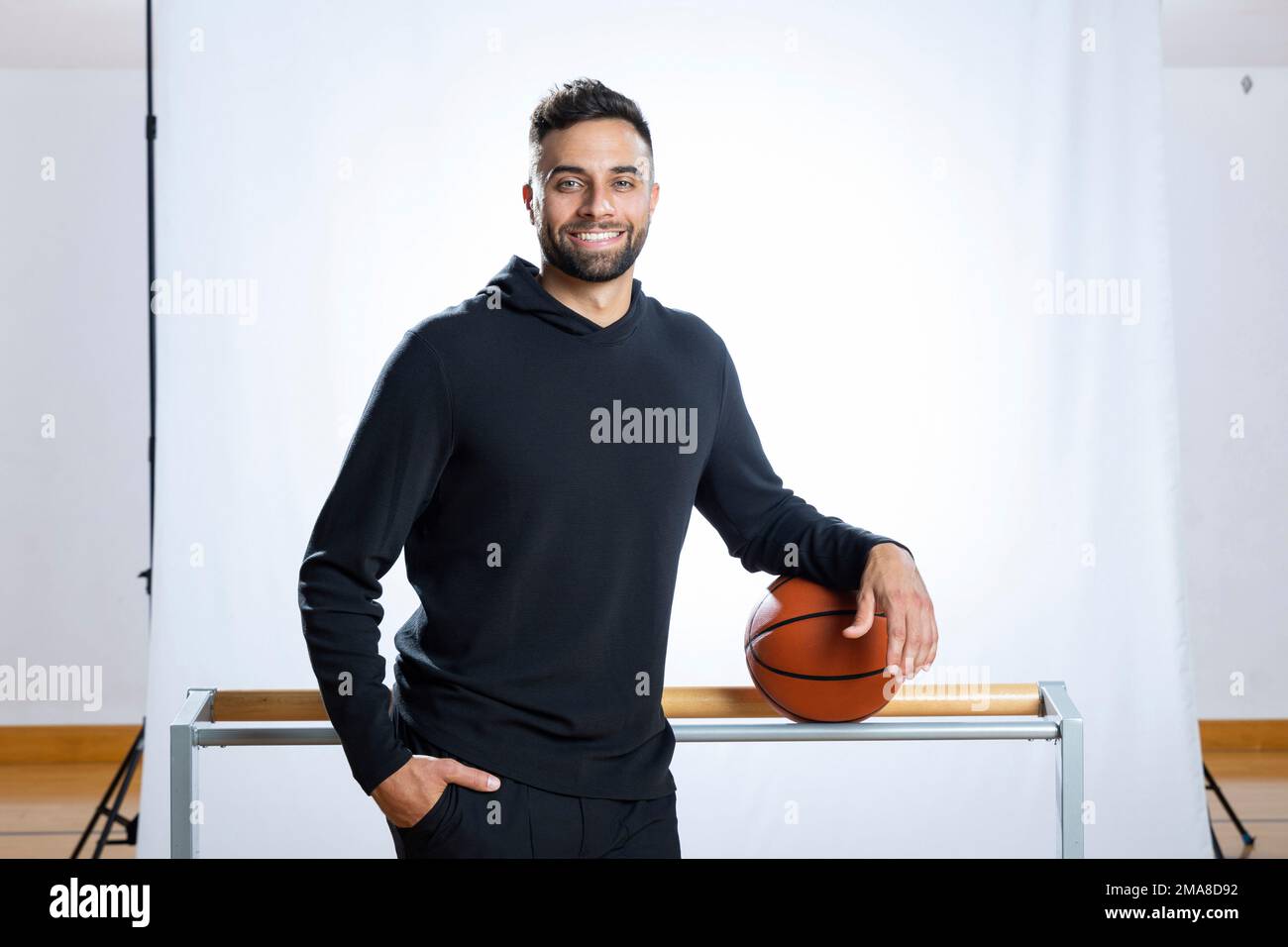 Max Strus, American professional basketball player, practices his on