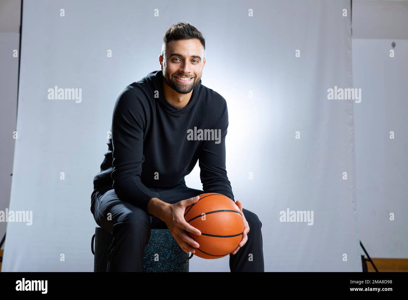 Max Strus, American professional basketball player, practices his on