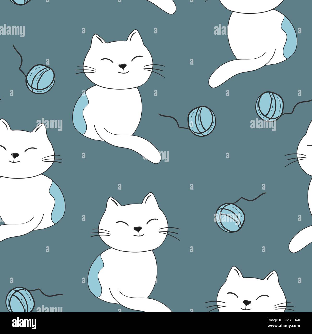 Seamless pattern with cute kitten print. Different scandy cats on color ...