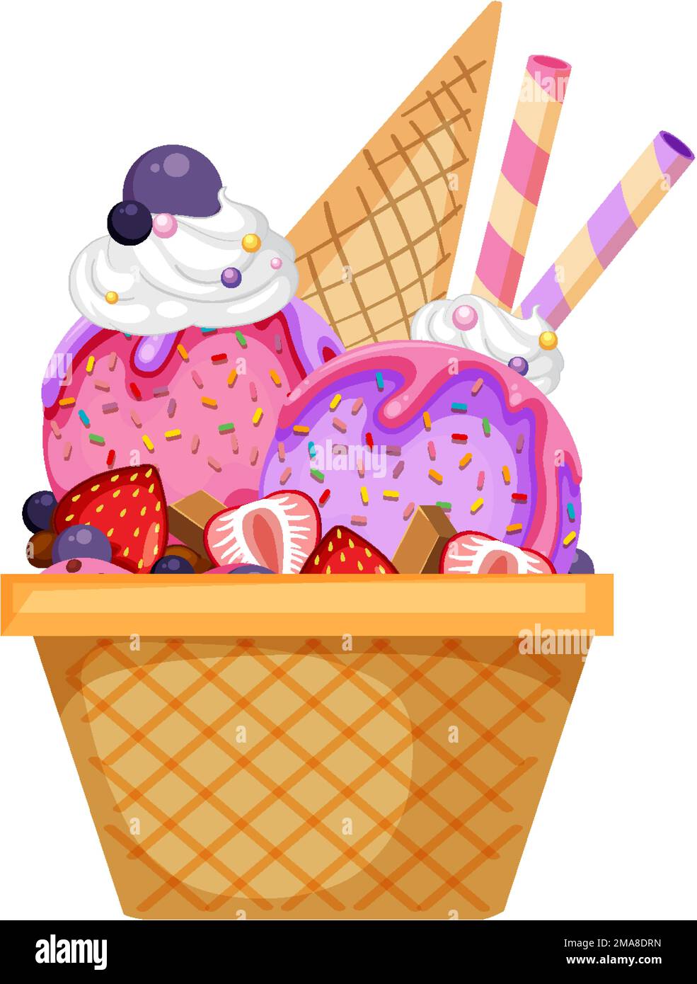 Strawberry Ice Cream Wafer Bowl With Toppings Illustration Stock Vector strawberry-ice-cream-wafer-bowl-with-toppings-illustration-stock-vector