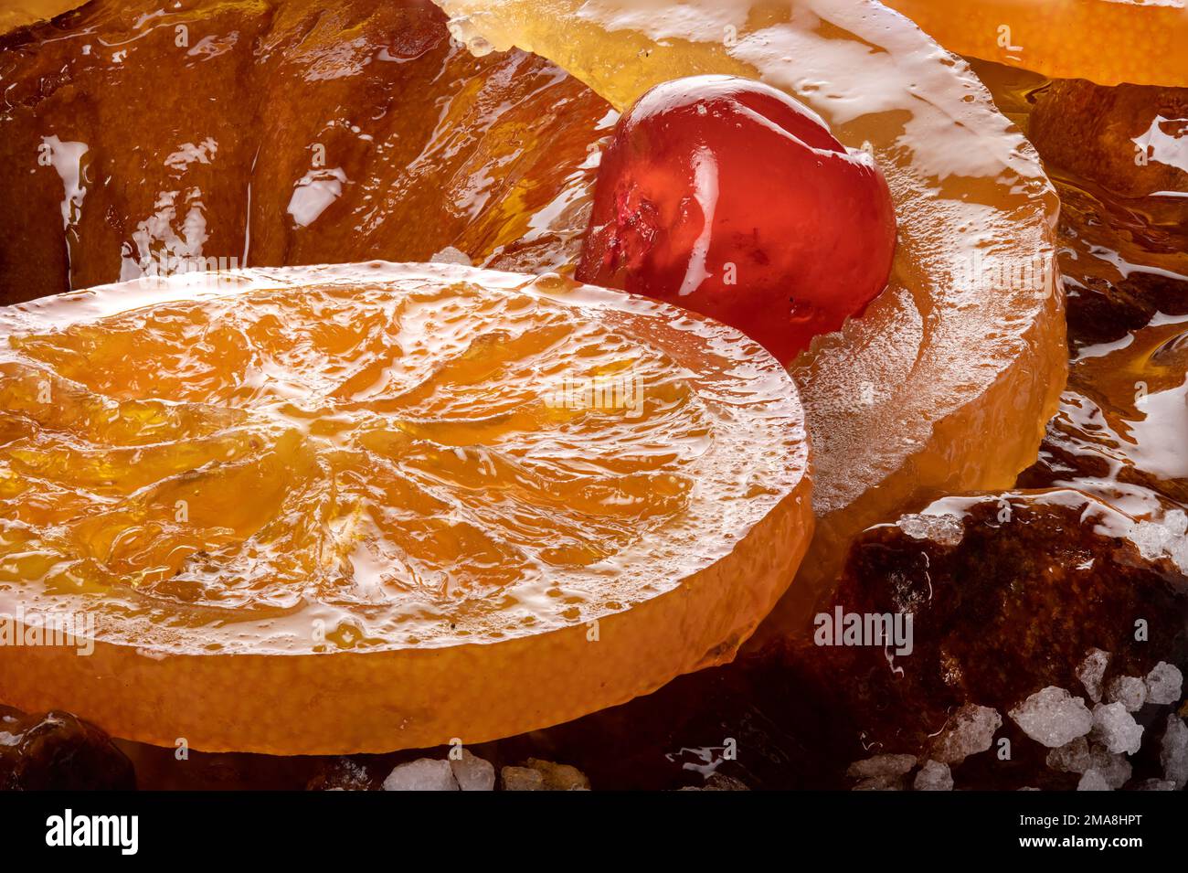 Close up shot of candied fruit on a traditional french galette des rois Stock Photo Alamy