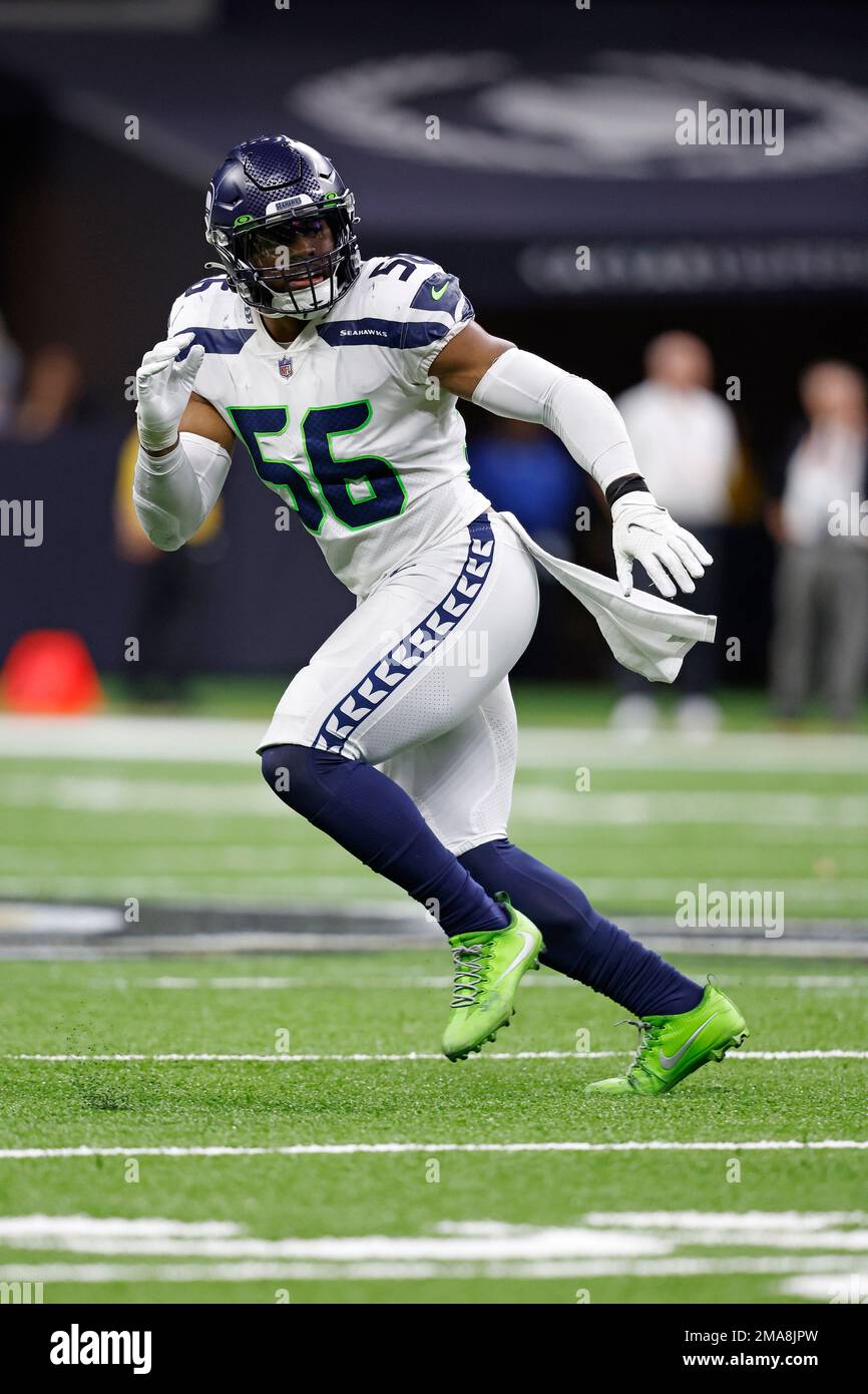 Seattle Seahawks linebacker Jordyn Brooks (56) in action during an NFL  football game against the New Orleans Saints, Sunday, Oct. 9, 2022, in New  Orleans. (AP Photo/Tyler Kaufman Stock Photo - Alamy