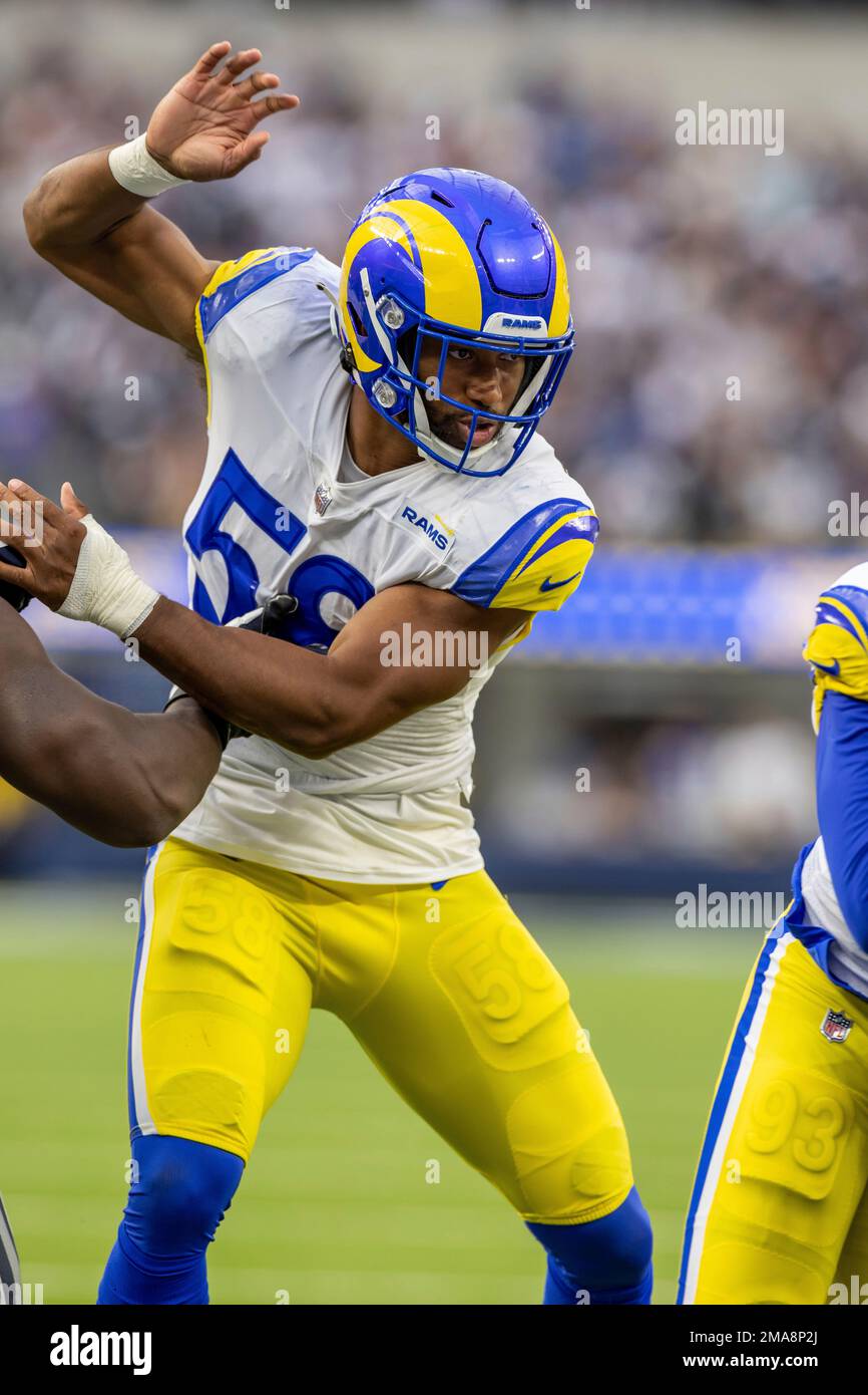 Linebacker (58) Justin Hollins of the Los Angeles Rams against the ...