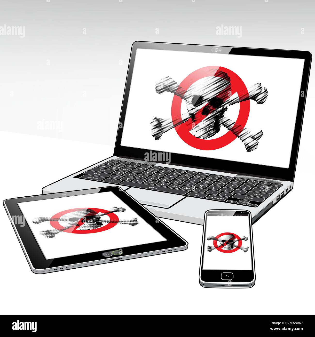 No Pirated content installed on the 3 presented devices. Stock Vector