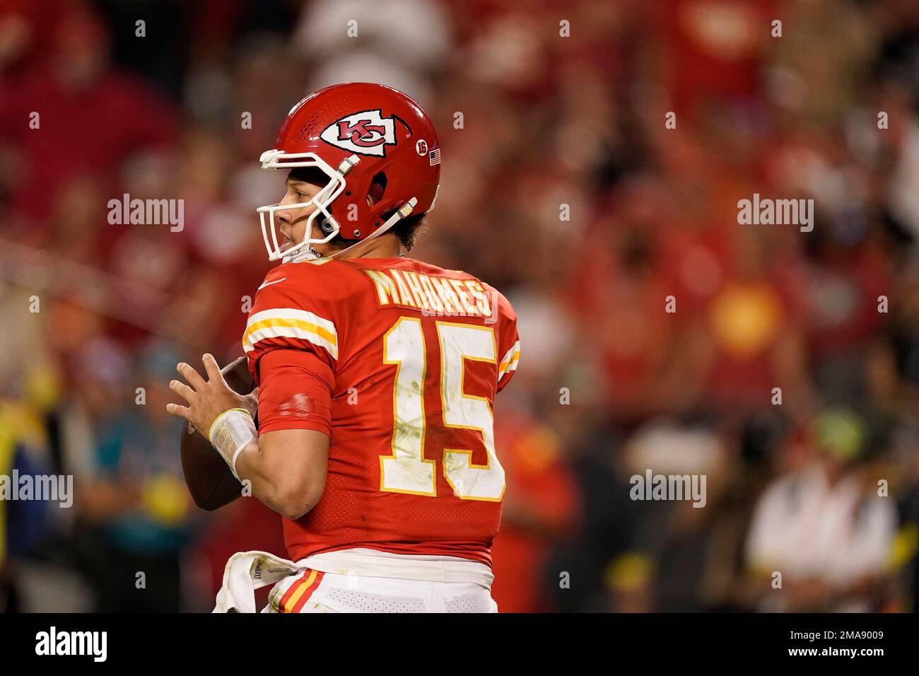 Kansas City Chiefs quarterback Patrick Mahomes drops back to pass