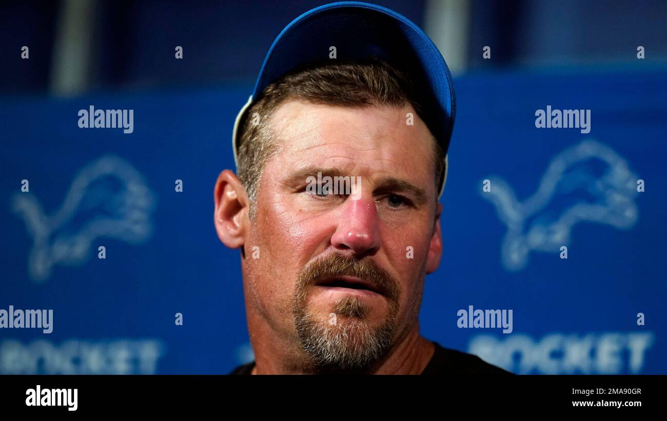 Detroit Lions head coach Dan Campbell is interviewed after facing the