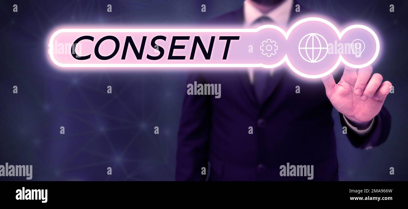 Conceptual caption Consent. Internet Concept general agreement about ...