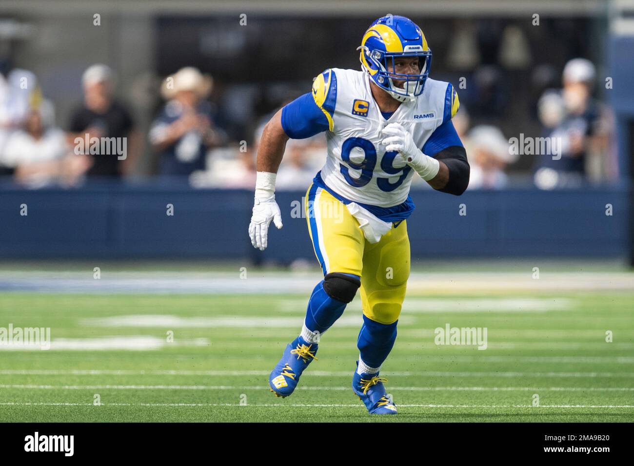 Los Angeles Rams defensive tackle Aaron Donald (99) runs during an NFL  football game against the Dallas Cowboys Sunday, Oct. 9, 2022, in  Inglewood, Calif. (AP Photo/Kyusung Gong Stock Photo - Alamy