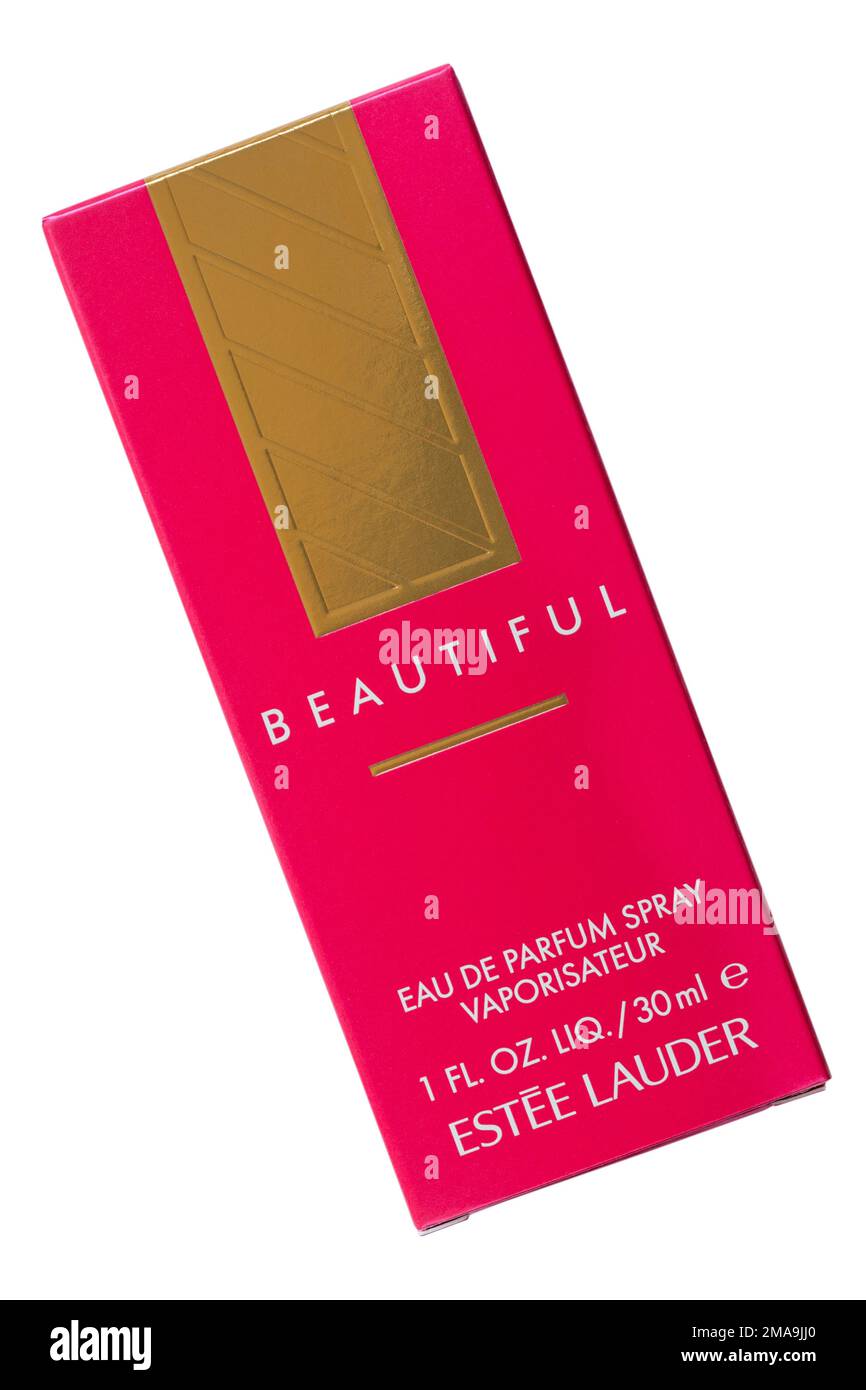 Box of Beautiful Eau de Parfum Spray Vaporisateur from Estee Lauder isolated on white background Stock Photo
