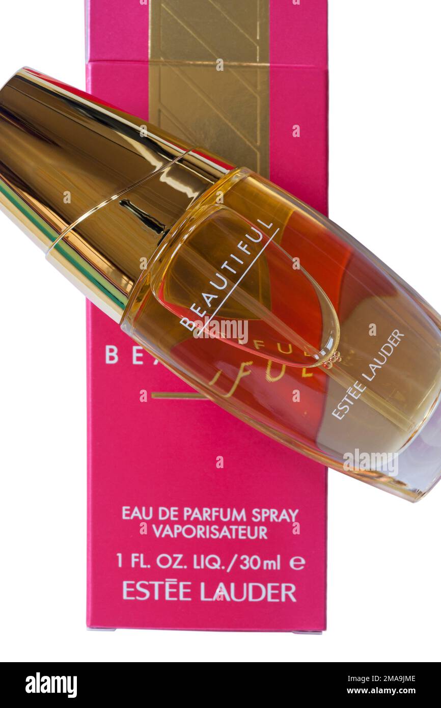 Box of Beautiful Eau de Parfum Spray Vaporisateur from Estee Lauder with bottle on top set on