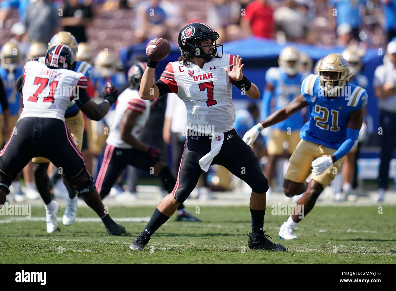Utah quarterback Cameron Rising (7) throws during an NCAA college ...