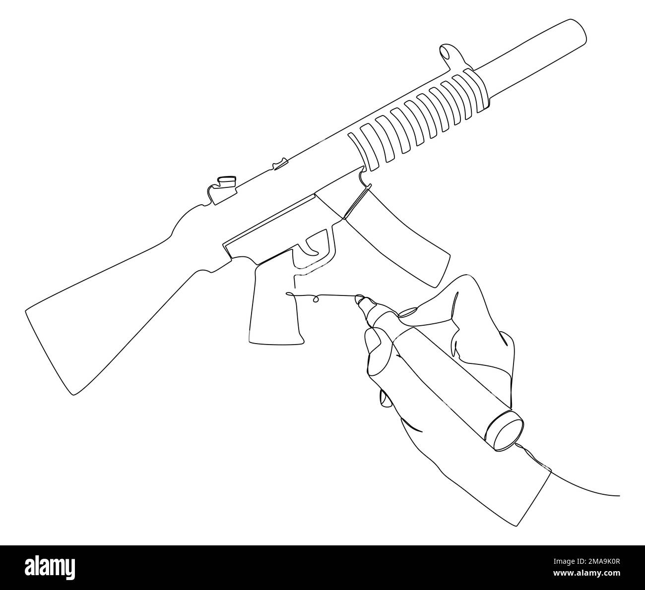Pencil sketch machine gun. Stock Photo