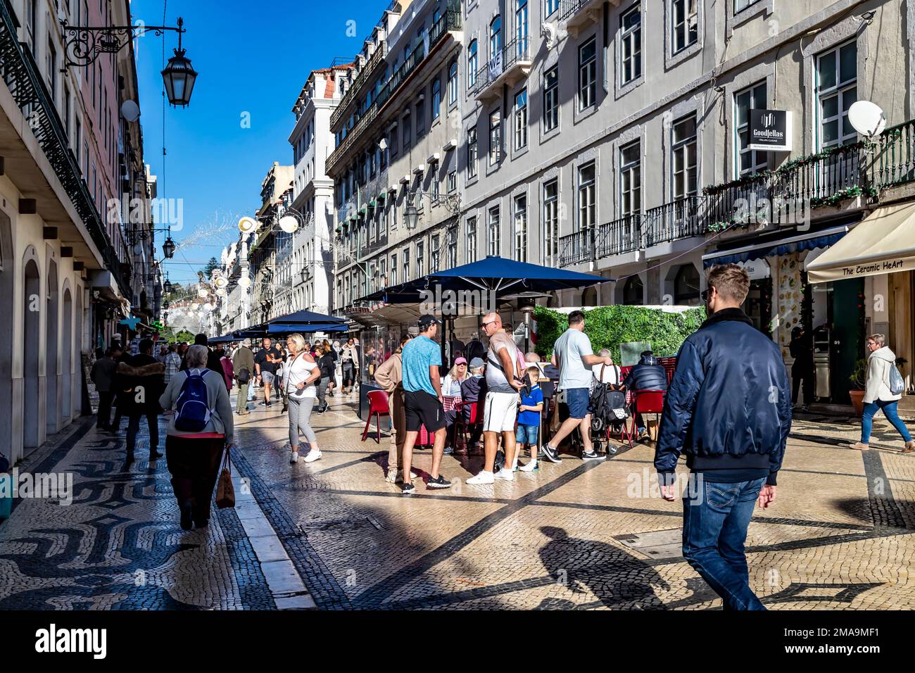 R Augusta pedestian area with outdoor cafes, Lisbon, Portugal. Stock Photo
